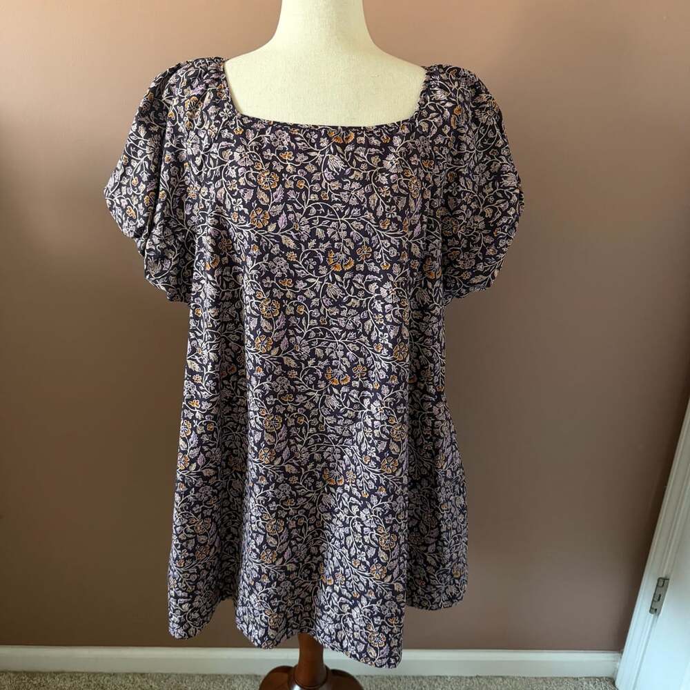 Porridge Floral Puff Sleeve Square Neck Cotton Dress